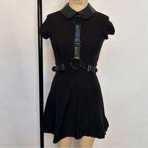 Killstar Black Mini Dress with Leather Details